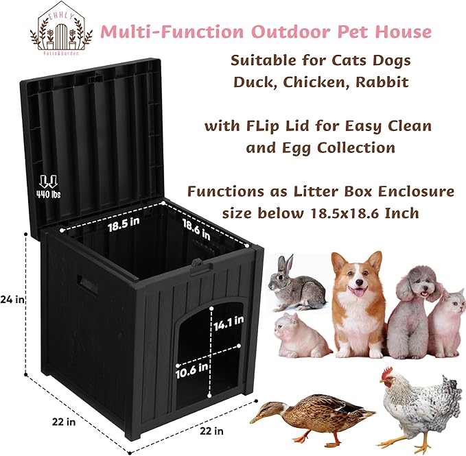 Outdoor Cat House for Winter Waterproof, Outside Multiple Feral Kitty Cat Houses, Outdoor Cat Litter Box Enclosure Weatherproof, Small Medium Dogs House, Durable Resin Plastic, White