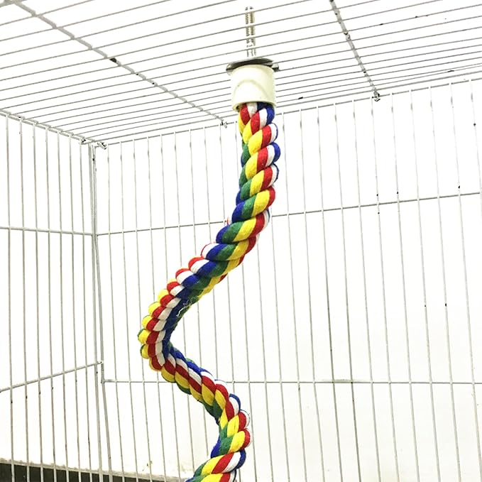 24 Inch Bird Rope Ladder Toy - Natural Wood Perch Stand,with 0.78 Inch Diameter Metal Screw Ends,Interactive Chewing Climbing Toy for Parakeets, Budgies,Cockatiels, Small to Medium Birds