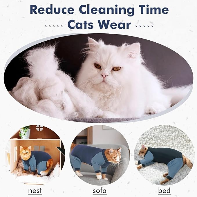 DENTRUN Cat Recovery Suit, Kitten Hair Sticky Onesie, Surgical Cone Alternative Shirts for Female Male Cat Recovery After Surgery, Cat Hair Spreading Prevent Clothes Pajama Apparel for Cats Only