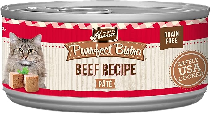 Merrick Purrfect Bistro Grain Free Premium Soft Canned Pate Adult Wet Cat Food, High Protein Beef Recipe - 5.5 OZ Can