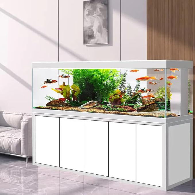 400 Gallon Aquarium Tempered Ultra-Clear Glass with Complete Setup in White with Silver Trims