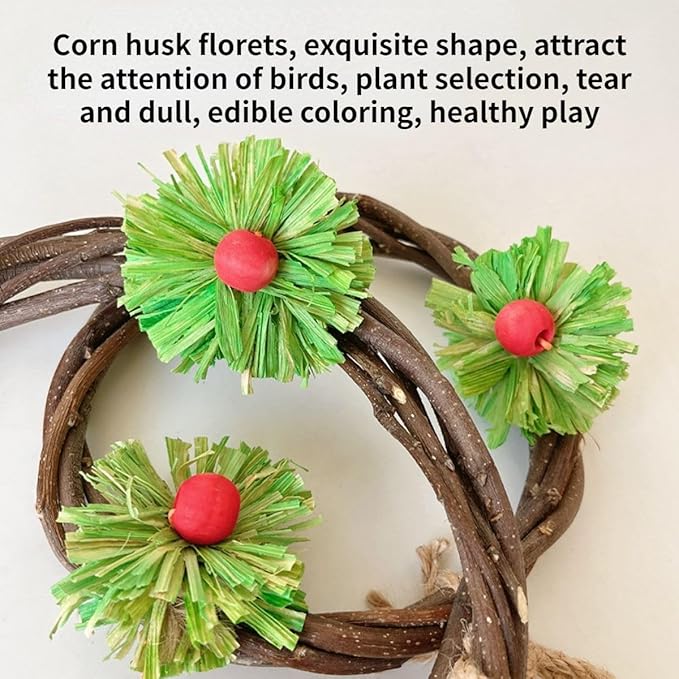 Bird Swing Branch Rings Swing Bird Toy Birdcage Hanging Corn Husk Perch Toy Cage Accessories for Lovebird Budgies Chewable Toy Parrot Pecking Toy (S)