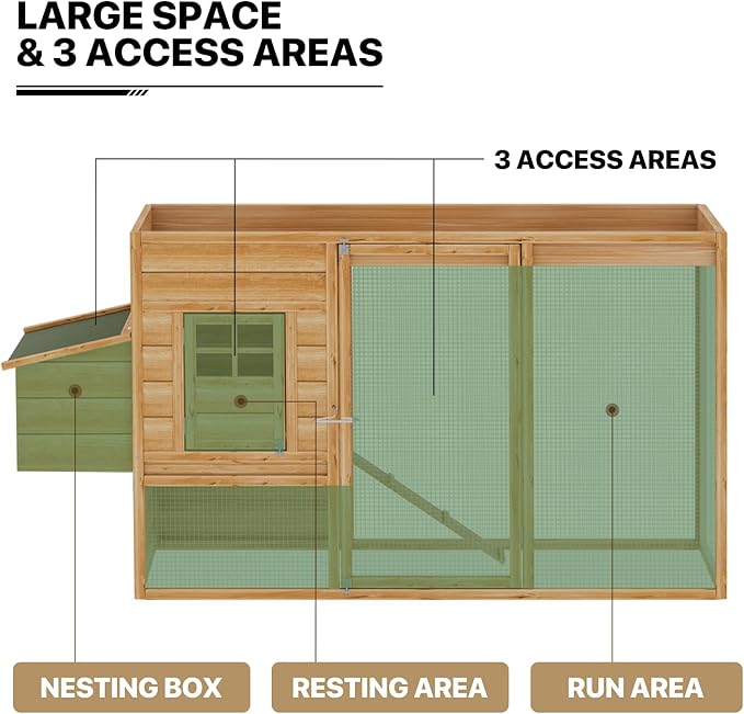 MoNiBloom 2-Layer Chicken Coop with Run and Nesting Box, Ventilation Wire Fence Wood Chicken House Duck Hutch Bunny Cage with Removable Tray Ramp and Waterproof Asphalt Roof 64 x 25.5 x 40 inch