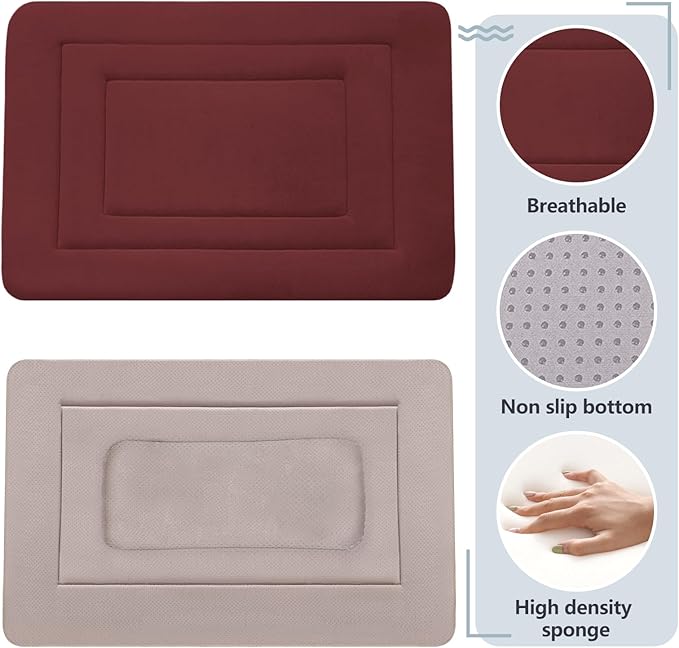 JoicyCo Dog Bed Soft Dog Crate Bed Pad Mat, 42 in Non Slip Bottom Washable Beds for Large Dogs, Pet Bed Mattress Kennel Pad, Dark Red