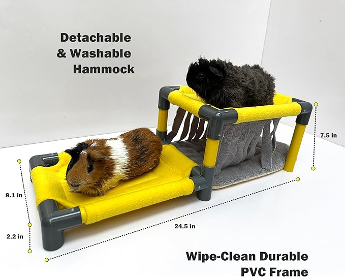 Guinea Pigs Bunk Bed,Hammock Loft Cot with Fleece Forest Hideout and Plush Mat for Small Animals - Rabbits,Chinchillas, Ferrets (Large)