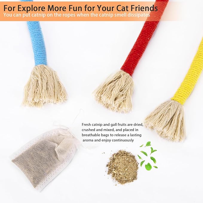 Retro Shaw Cat Toys Chew Rope, 3Pcs Catnip Kitten Toys for Indoor Cats Kitty, Safe Kitten Teething Chew Toy Cat Nip Kicker String for All Breeds 23.6 Inches
