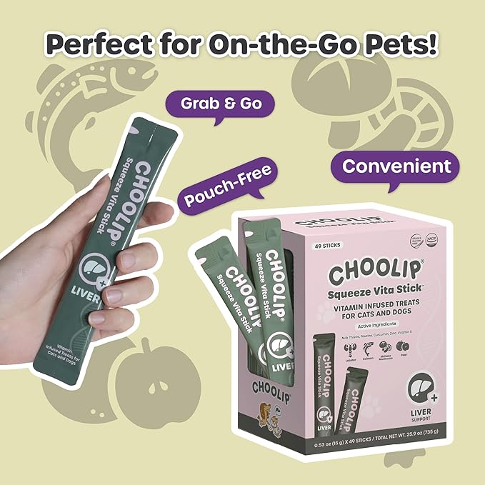 Squeeze Vita Stick Lickable Cat and Dog Treats – 49-Count Liver Support Sticks with Multivitamins, Soft Squeezable Paste for All Life Stages, Supporting Liver Health