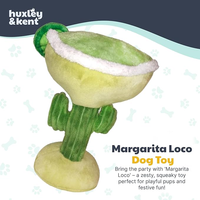 Huxley & Kent Funny Dog Toy w/Squeaker – Power Plush Squeaky Dog Toys for Small, Medium & Large Dogs – Soft Stuffed Animal for Indoor Play & Fetch - Margarita Loco, Small