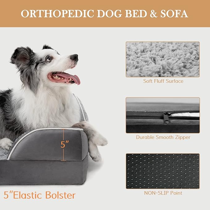 Comfort Expression Waterproof Large Dog Beds Orthopedic Foam Dog Beds Sofa Comfy Pet Bed with Washable Removable Cover & Non-Slip Bottom(Large,Dark Grey)