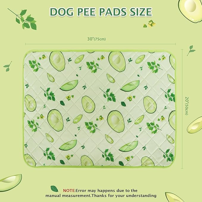 BVAGSS Washable Pee Pads for Dogs, 2 Pack Reusable Leakproof Puppy Wee Wee, Non-Slip Waterproof Pet Training, Super Absorbent Whelping Pads XH081 (Avocado, 30X20 Inch)