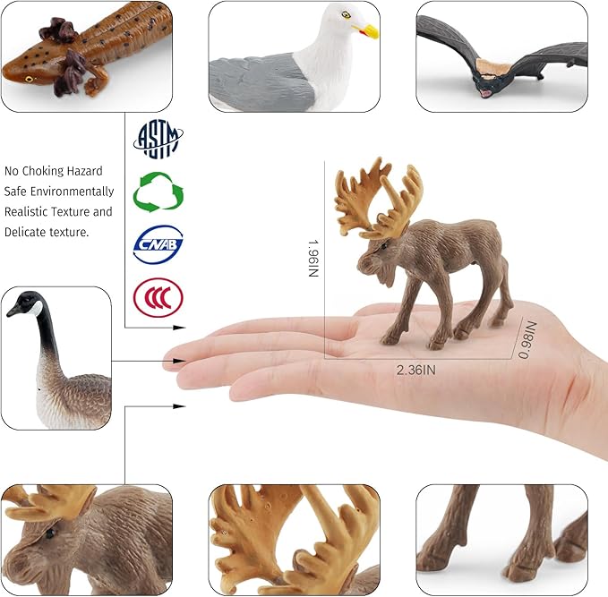1-2 Inch Mini Biome Great Lakes North American Set for Cake Topper Plastic Animals Figurines Set Water Snake Bat Goose Figurines Dragonfly Figure Toy Gift for Kid Toddlers