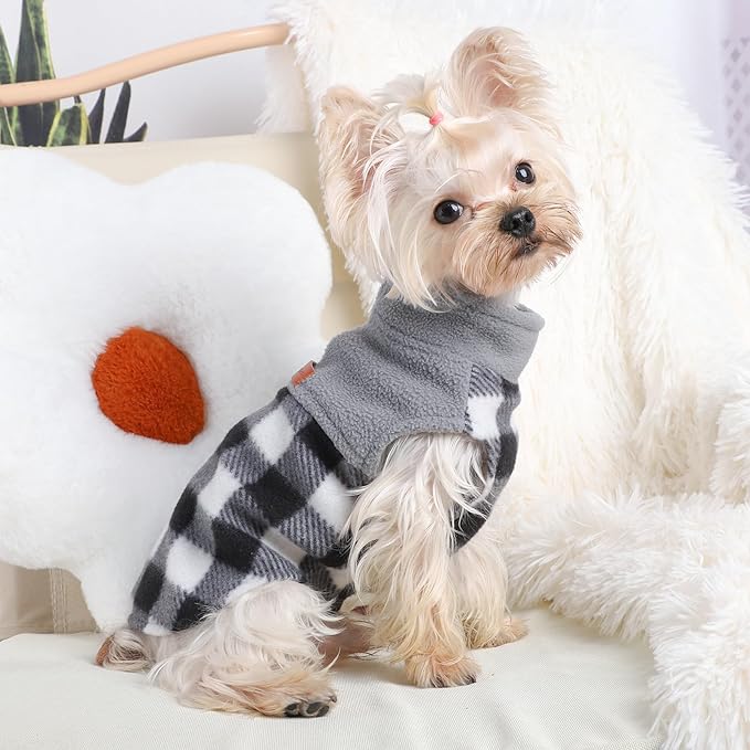 Dog Winter Clothes Fleece Plaid Dog Vest for Winter Warm Soft Sweater for Small Medium Dog Cat Cute Puppy Kitten Clothes Cat Sweaters (Medium, Grey)