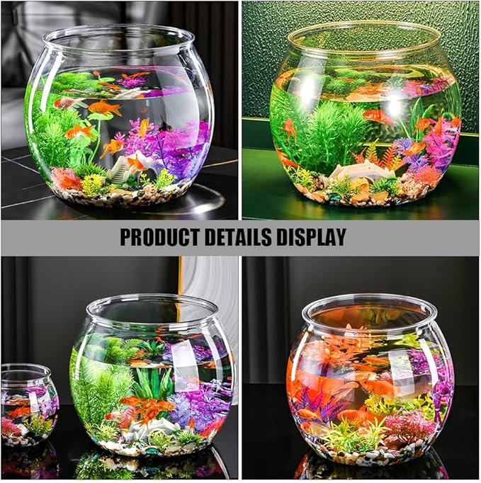 Transparent Fish Tank Plastic Round Aquarium Small Fish Bowl Aquariums Tanks Fish Bowls Portable Fish Tank for Goldfish Plastic Goldfish Bowl Small for Home Office Desk Decor