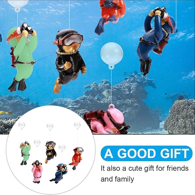 2-Pack Tank Decorations, Cute Little Diver, Aquarium Decoration Accessories Ornaments with Float Ball, Playmate for Tank Suitable for All Kinds of Fish and Tanks (Green)