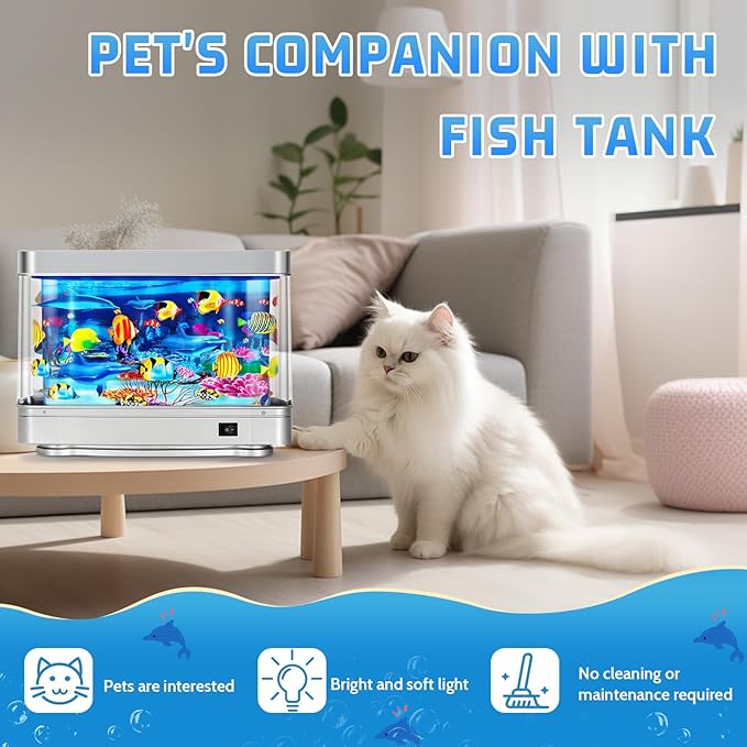 7CDXD Fake Fish Tank,Artificial Aquarium Decorations,Fake Aquarium Decor,Artificial Tropical Fish Decorative,Virtual Ocean Moving Fish lamp for Bedroom Office Décor,Gift for Kids and Cat