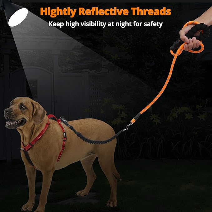 jenico Long Dog Leash 15FT: Heavy Duty Nylon Rope Leashes for Dogs Training with Reflective Threads Bungee and Padded Handle - Dog Lead for Large Small Medium Dogs Outside Walking Hiking