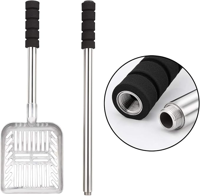 Yangbaga Metal Cat Litter Scoop with Deep Shovel&Long Handle,Detachable Stainless Steel Non-Stick Litter Sifter with Foam Padded Grip, No Bending Back Heavy Duty Cat Litter Scooper