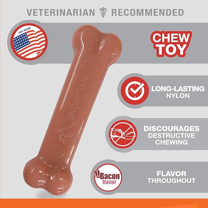 Nylabone Original Bone Power Chew Toy for Dogs, Durable Dog Toys for Aggressive Chewers, Basted Blast Bacon & Chicken Flavor, Medium - Up to 35 lbs, 2 Pack