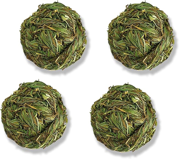 PINVNBY Hay Balls for Rabbits,4 PCS 100% Natural Timothy Hay Bunny Chew Toys Small Animal Teeth Grinding Activity Woven Play Ball for Rabbit,Guinea Pigs,Hamsters,Chinchillas