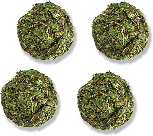 PINVNBY Hay Balls for Rabbits,4 PCS 100% Natural Timothy Hay Bunny Chew Toys Small Animal Teeth Grinding Activity Woven Play Ball for Rabbit,Guinea Pigs,Hamsters,Chinchillas
