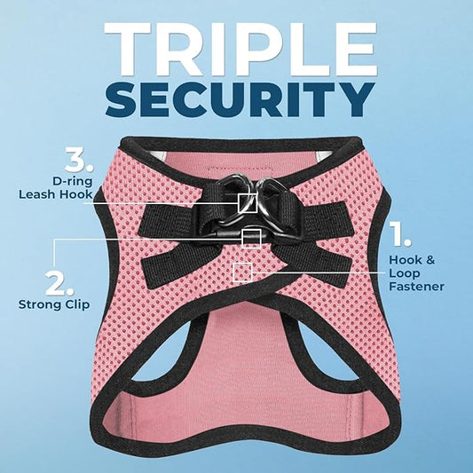 Voyager Step-in Air All Weather Mesh Harness and Reflective Dog 5 ft Leash Combo with Neoprene Handle, for Small, Medium and Large Breed Puppies by Best Pet Supplies - Pink Base, L
