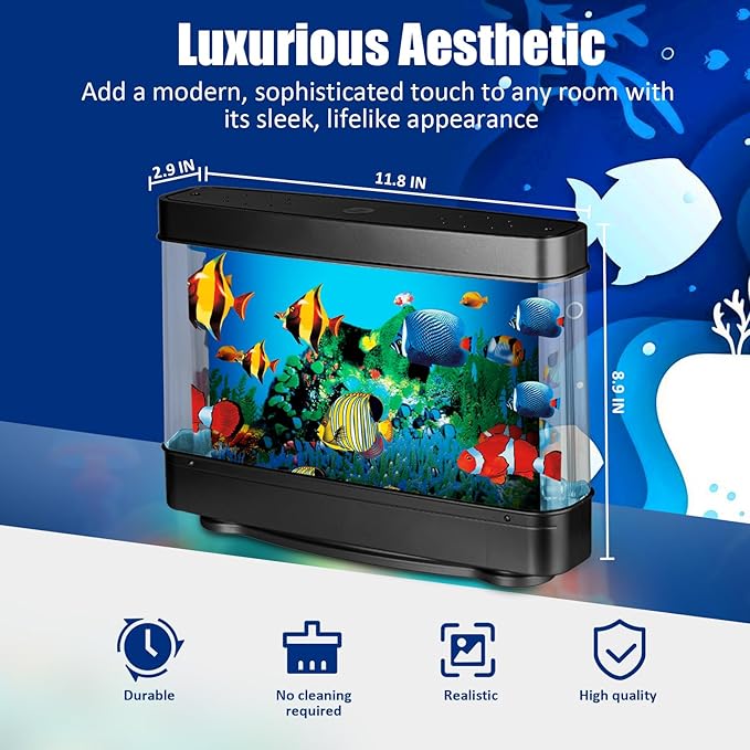 Fake Fish Tank Lamp, Aquarium Lamp with Virtual Marine Life Animations, Artificial Tropical Fish Decorative, Sensory Aquarium Night Light, Ocean Room Decor Night Light Suitable