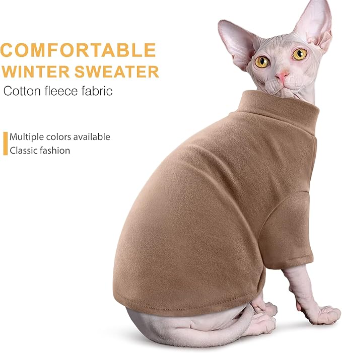 Idepet Sphynx Cats Sweater 2 Pack,Turtleneck Hairless Cat Shirt Soft and Warm Kitten Clothes with Sleeves Pullover Pet Winter Pajamas Jumpsuit for Cat Puppy (Purple&Brown, X-Large)