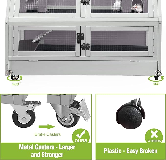 Guinea Pig Cages Anti-Chewing Hamster Cage 2 Story Large Platform Small Animal Cages with Chewing Toy, Food Bowl, Hideout and 2.36”Deeper Plastic Tray