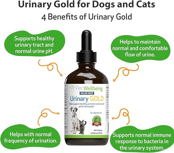 Pet Wellbeing Urinary Gold for Dogs - Vet-Formulated Multi-Herb Urinary Tract Support - Bladder Health & Urinary System Wellness - Holistic Dog Supplement - Liquid Formula 4 oz (118 ml)