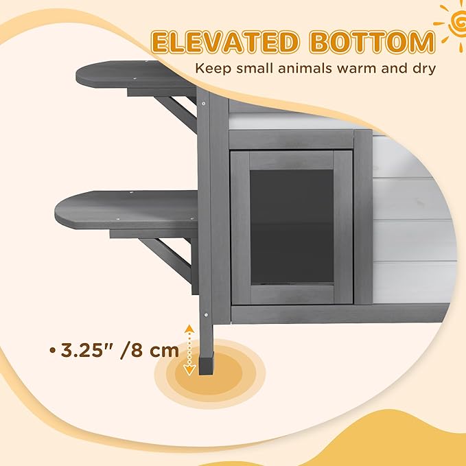 PawHut 2-Story Cat House Outdoor, Weatherproof Wooden Cat Enclosure for Feral Cats with Escape Door, Openable Roof, Jumping Platforms, White