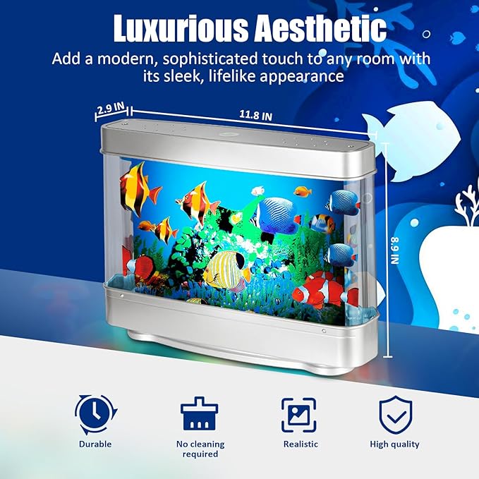 Fake Fish Tank Lamp, Aquarium Lamp with Virtual Marine Life Animations, Artificial Tropical Fish Decorative, Sensory Aquarium Night Light, Ocean Room Decor Night Light Suitable