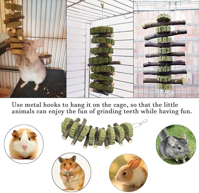 3Pieces Bunny Chew Toys for Teeth Natural Fruit Twigs Handmade Timothy Alfalfa Hay Grass Cakes for Guinea Pigs Hamsters Dwarf Rabbits Chinchillas Gerbils Improves Dental Health