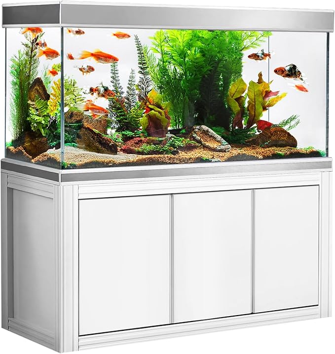 145-Gallon Aquarium Featuring Tempered and Ultra-Clear Glass (Comprehensive Fish Tank Setup) in White with Silver Trims
