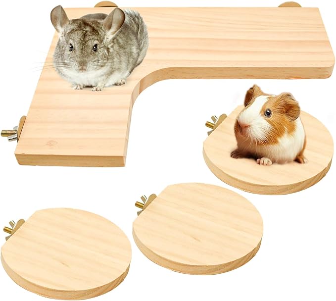 Squirrel Gerbil Chinchilla and Dwarf Hamster L-Shaped Pedal Wooden Platform, 3 Pieces of Natural Wooden Parrot HamsterStanding and Jumping Board,for Rat Activity Chinchilla Bird Cage Accessories (H02)