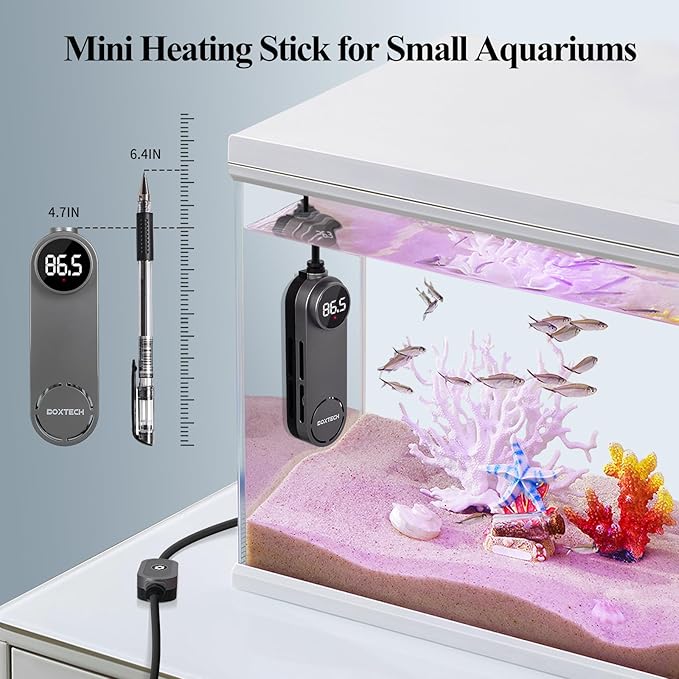 boxtech Betta Fish Tank Heater - Small Aquarium Heater 75w for Turtle Tank with Led Digital Display, External Temperature Controller for 8 to 17 Gallon Tanks
