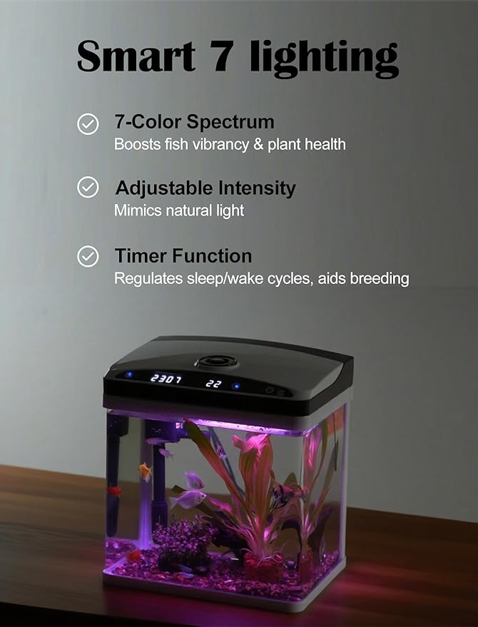 3 Gallon Fish Tank, Small Smart Aquarium with Filter, LED Light, Temperature Display for Betta, Shrimp, Goldfish, Guppies Small Fish with Fish Net