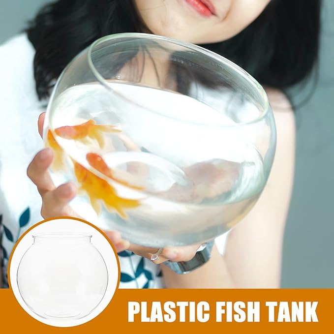 Plastic Fish Bowl, Aquarium Fish Tank Round Goldfish Tank Betta Fish Bowl Plant Holder Impact-Resistant Plastic for Betta Fish Aquarium, Home décor and Party Drinks (7" x 6.7" x 4")