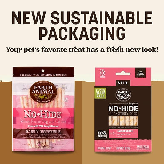 Earth Animal No-Hide Stix Salmon Recipe Natural Rawhide Alternative Dog & Cat Chews - 80 Count Extra Value Pack