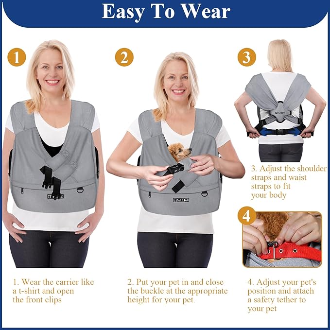 Petskd Dog Carrier Sling for Small Pet 5-15 LBS, Hands Free Front Facing Cat Sling Chest Carrier with Bottom Mat and Adjustable Strap for Pets Anti-Anxiety, Walk, Vet
