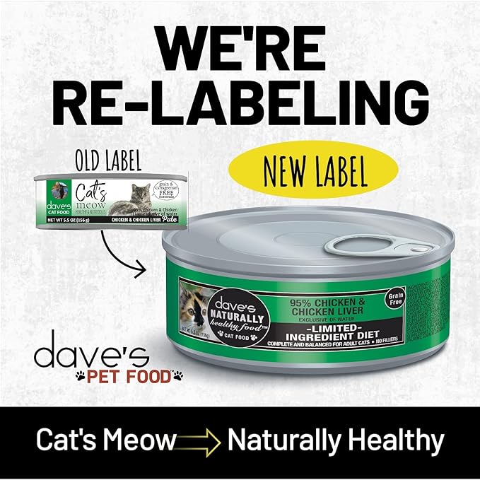Dave's Pet Food Grain Free Wet Cat Food (95% Chicken & Chicken Liver Pate), Made in Canada Naturally Healthy Canned Cat Food, Added Vitamins & Minerals, Wheat & Gluten-Free, 5.5 oz (24 Pack)