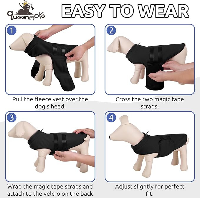 Queenmore XL Dog Sweaters, Soft Fleece Vest Pullover Dog Jacket with Leash Hole, Warm Winter Dog Clothes Cold Weather Doggy Dachshund Sweater for Large Dogs Cats Boy or Girl (Black, XL)