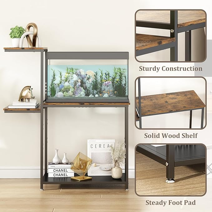 GILLAS 5-10 Gallon Fish Tank Stand, Metal Double Aquarium Stand with Shelf for Fish Tank Accessories Storage, 24.4" x 14" Tabletop Fits Aquarium,Turtle Tank or Reptile Terrariums