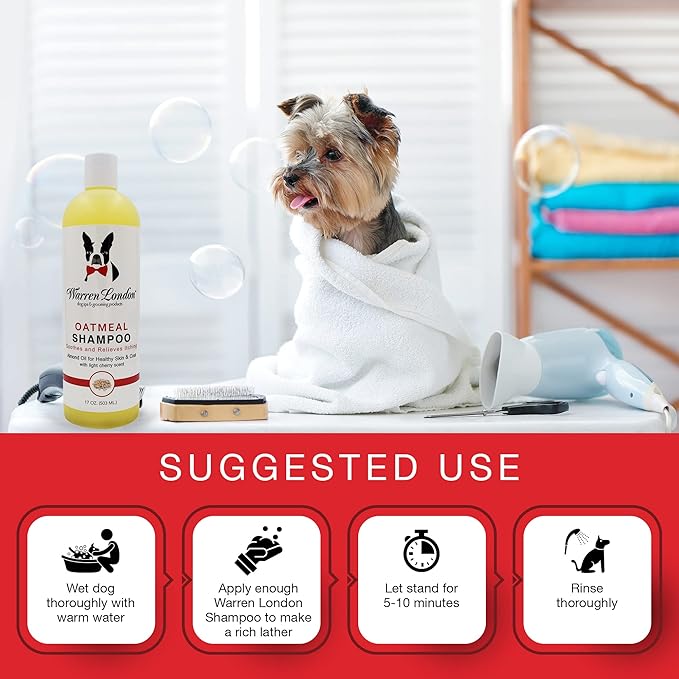 Warren London Oatmeal Dog Shampoo - Soothing Relief for Itchy, Flaky, Dry, & Sensitive Skin - Infused with Vitamins & Neem Oil - Stops Scratching - Made in USA - 17 oz