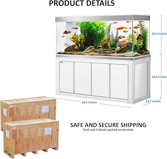 230 Gallon Aquarium Tempered Ultra-Clear Glass with Complete Setup in White with Silver Trims