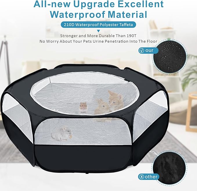 XIRGS Small Animal Playpen, Pet Playpen for Cat/Rabbit/Hamster/Guinea Pig/Bunny/Ferret/Kitten Toys Chick Brooder Box Cage Tent Pop Up Play Pen with Cover, Portable Play Yard Indoor Outdoor Waterproof