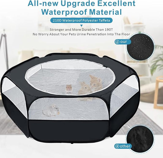 XIRGS Small Animal Playpen, Pet Playpen for Cat/Rabbit/Hamster/Guinea Pig/Bunny/Ferret/Kitten Toys Chick Brooder Box Cage Tent Pop Up Play Pen with Cover, Portable Play Yard Indoor Outdoor Waterproof