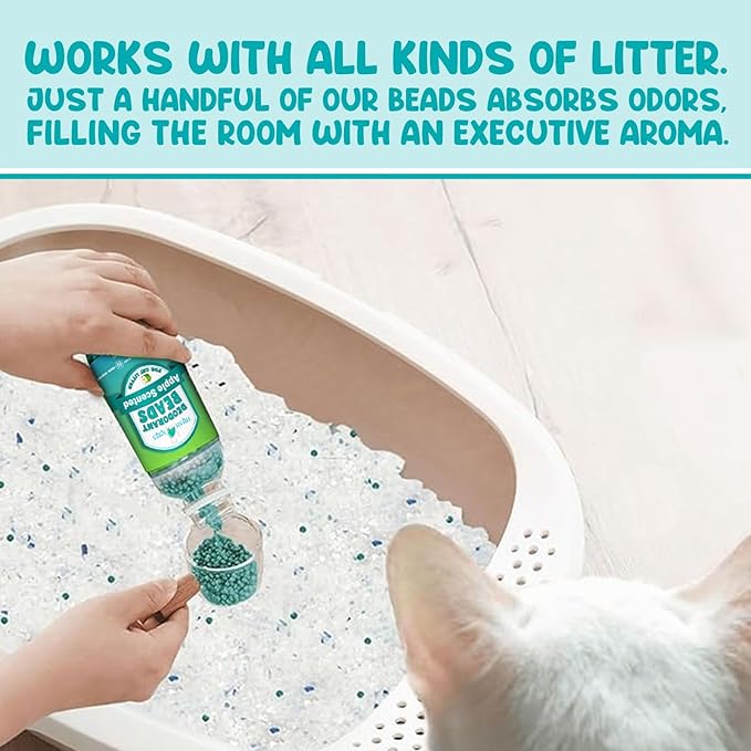 Cat Deodorant Beads - Green Apple Scent, Low-Dust & Non Toxic Litter Box, Superior Odor Control, Pet Safe Kitty Litter Deodorizer - Cat Litter Scent Deodorizer for Cleaner Air