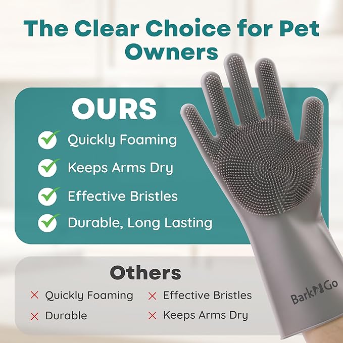 BarkNGo Dog Washing Gloves for Bathing and Grooming – Gentle Silicone Dog Bath Gloves with Scrubbers for Easy Cleaning, Massage, Loose Hair Removal – Comfortable Pet Grooming Gloves for Dogs and Cats