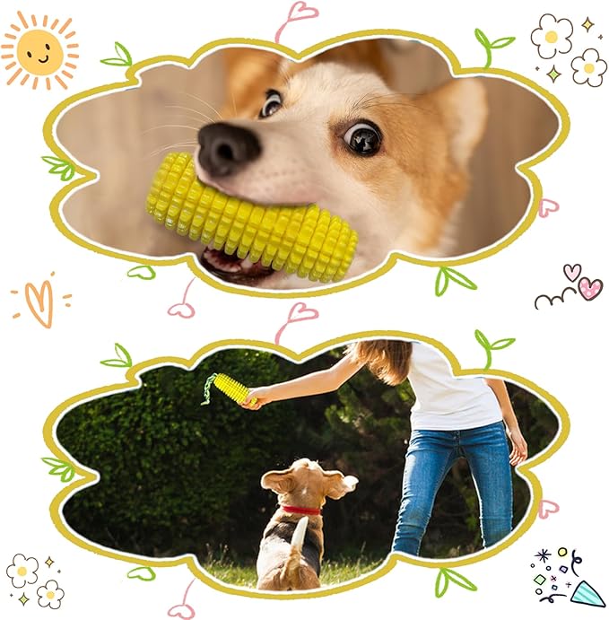 Dog Chew Toys Corn Shape for Aggressive Chewers, Tough Rubber Squeaky Dog Toys, Durable Interactive Puppy Teething Toys Suitable for Small, Medium and Large Dogs