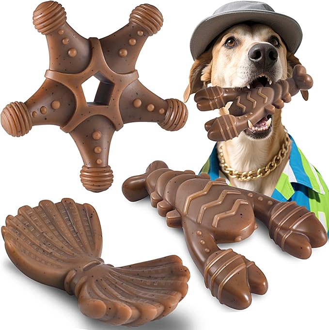 Dog Toys for Aggressive Chewers, Indestructible Toys for Large Dogs, Dog Chew for Large Medium Small Breed, 3 Pack Super Chewer with Tough Nylon, Gift for Dogs